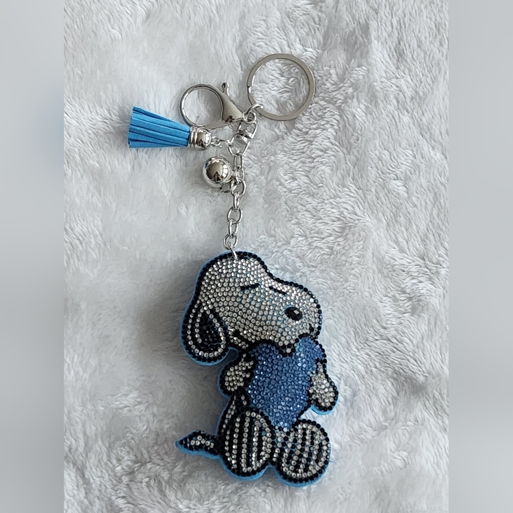 Snoopy Blue and Silver Beaded Dog Keychain Beautiful Bag Charm